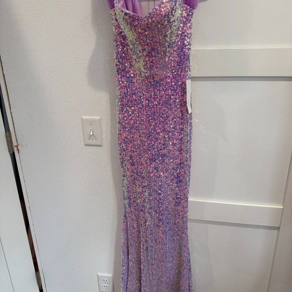 Off Shoulder Sweetheart Neckline Sequin Mermaid Dress. Yellow. Size XS. (3282)